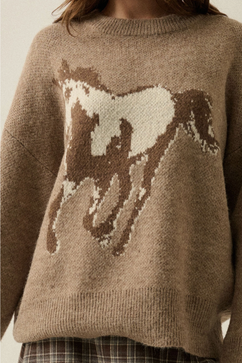 Horse Jacquard-Knit Loose-Fit Drop-Shoulder Sweater