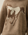 Horse Jacquard-Knit Loose-Fit Drop-Shoulder Sweater