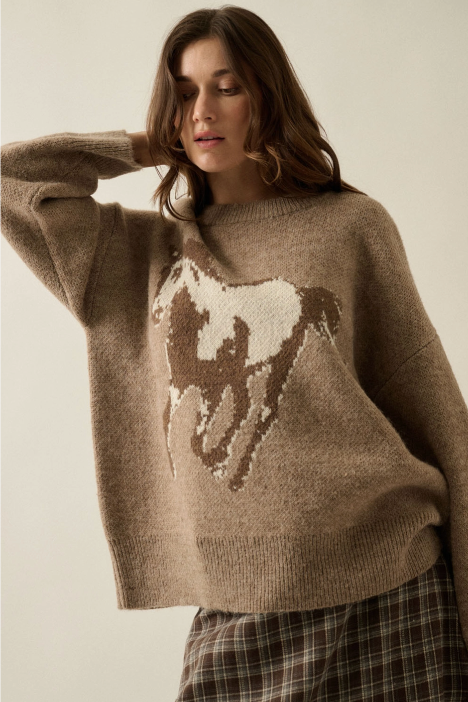 Horse Jacquard-Knit Loose-Fit Drop-Shoulder Sweater