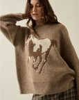 Horse Jacquard-Knit Loose-Fit Drop-Shoulder Sweater