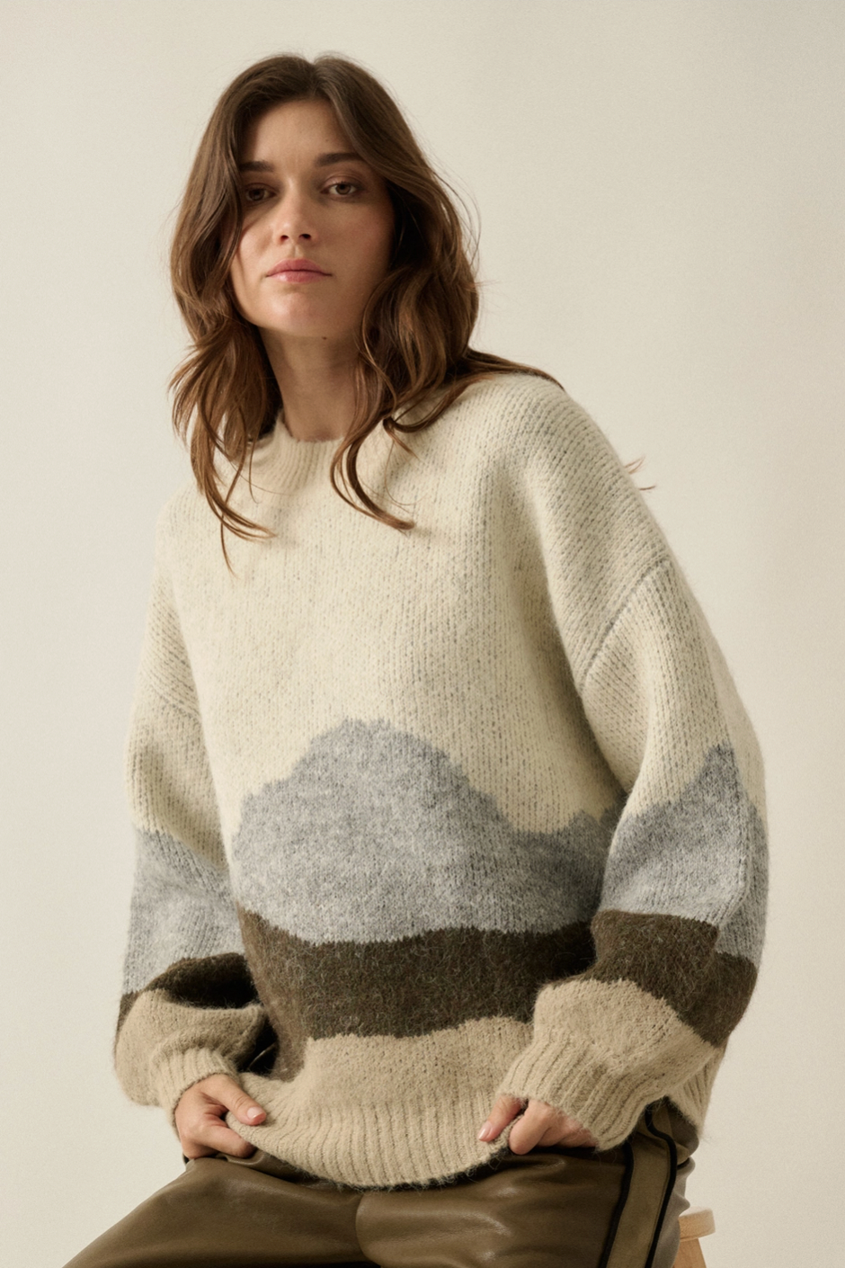 Jacquard-Knit Crewneck Tetons Sweater