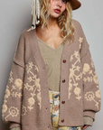 Astrid Floral Knit Cardigan - Latte