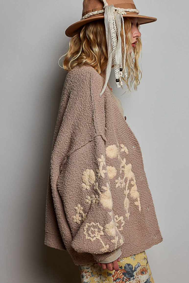 Astrid Floral Knit Cardigan - Latte