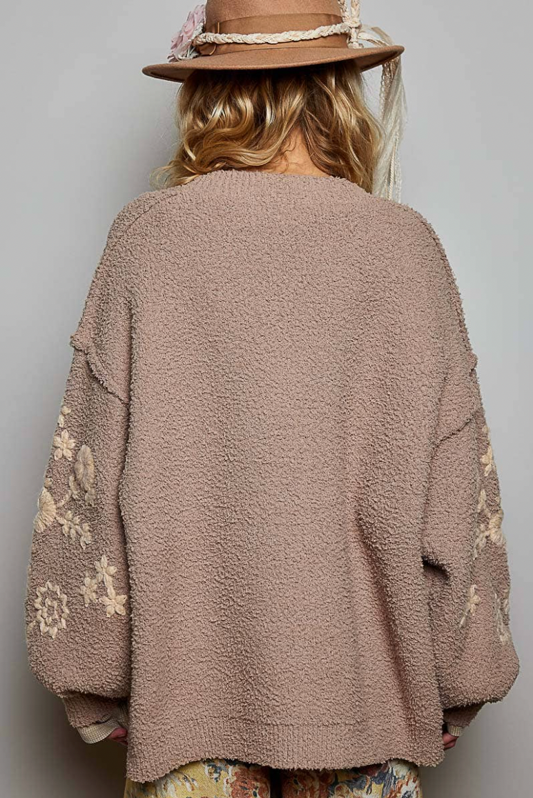 Astrid Floral Knit Cardigan - Latte