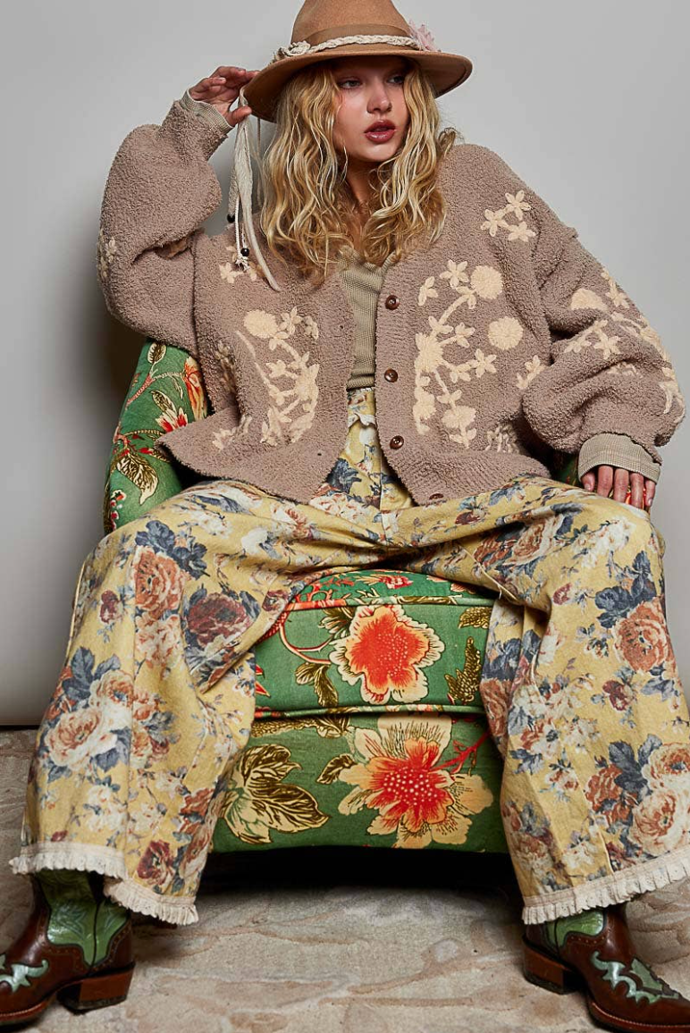 Astrid Floral Knit Cardigan - Latte