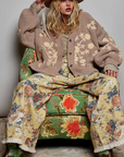 Astrid Floral Knit Cardigan - Latte