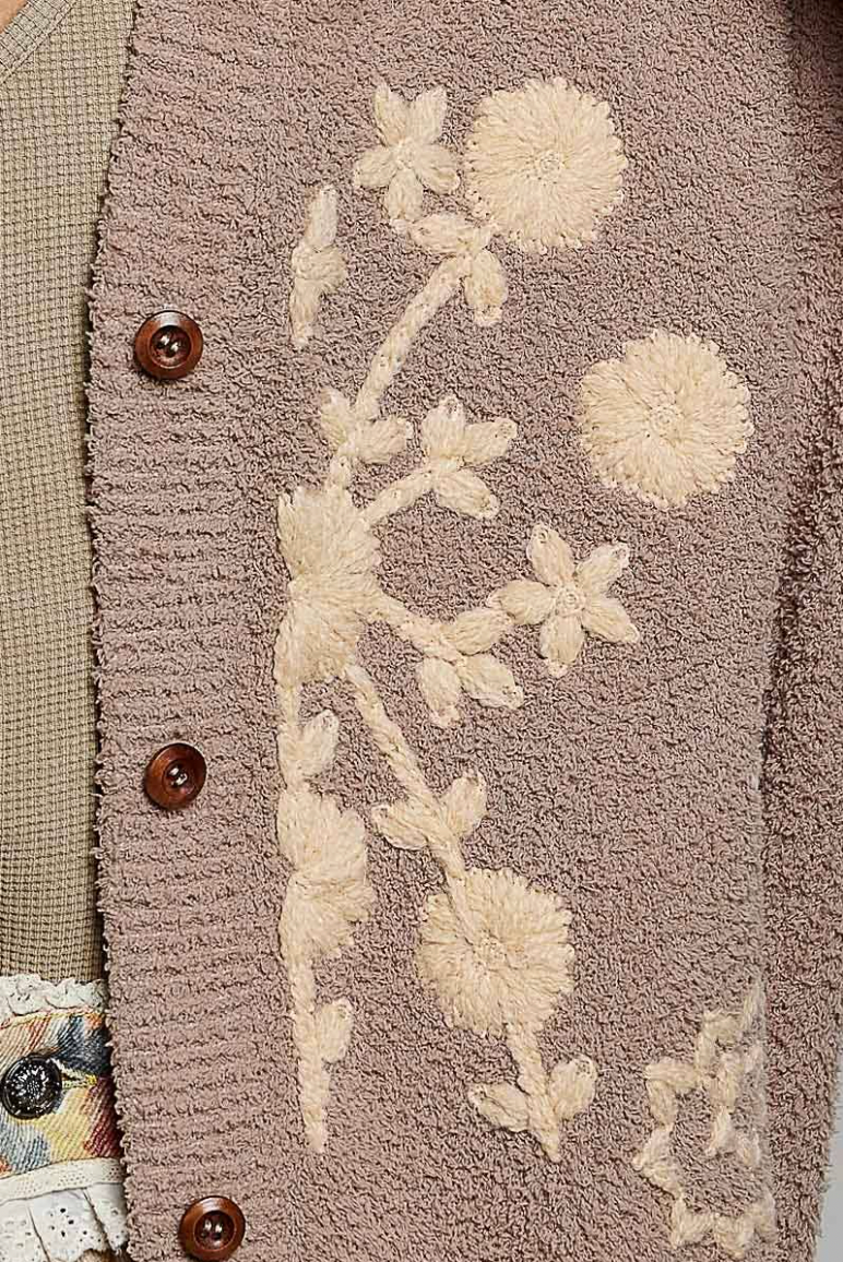 Astrid Floral Knit Cardigan - Latte
