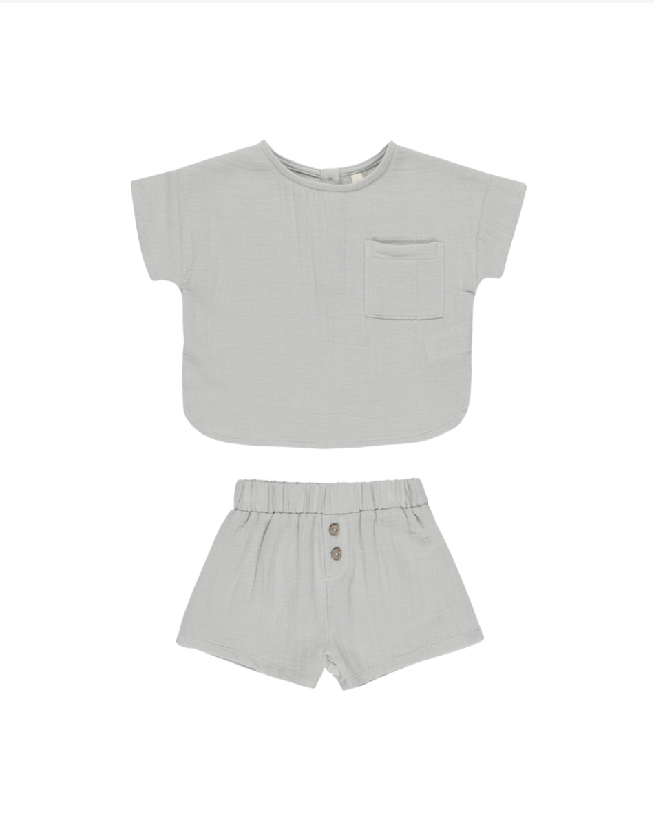 Woven Boxy Top + Short Set || Sky, Quincy Mae