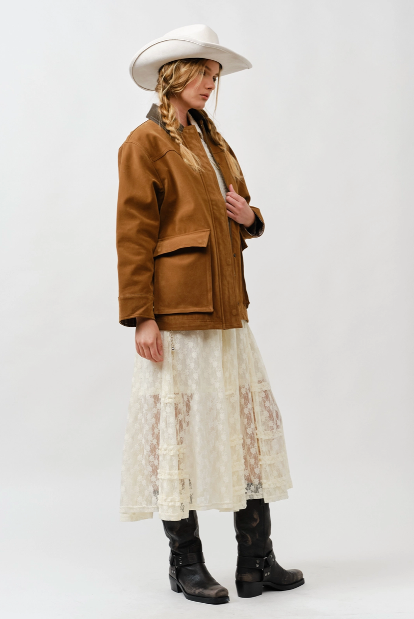 Suede Casual Jacket with Leather Collar