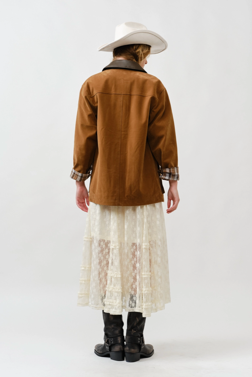 Suede Casual Jacket with Leather Collar