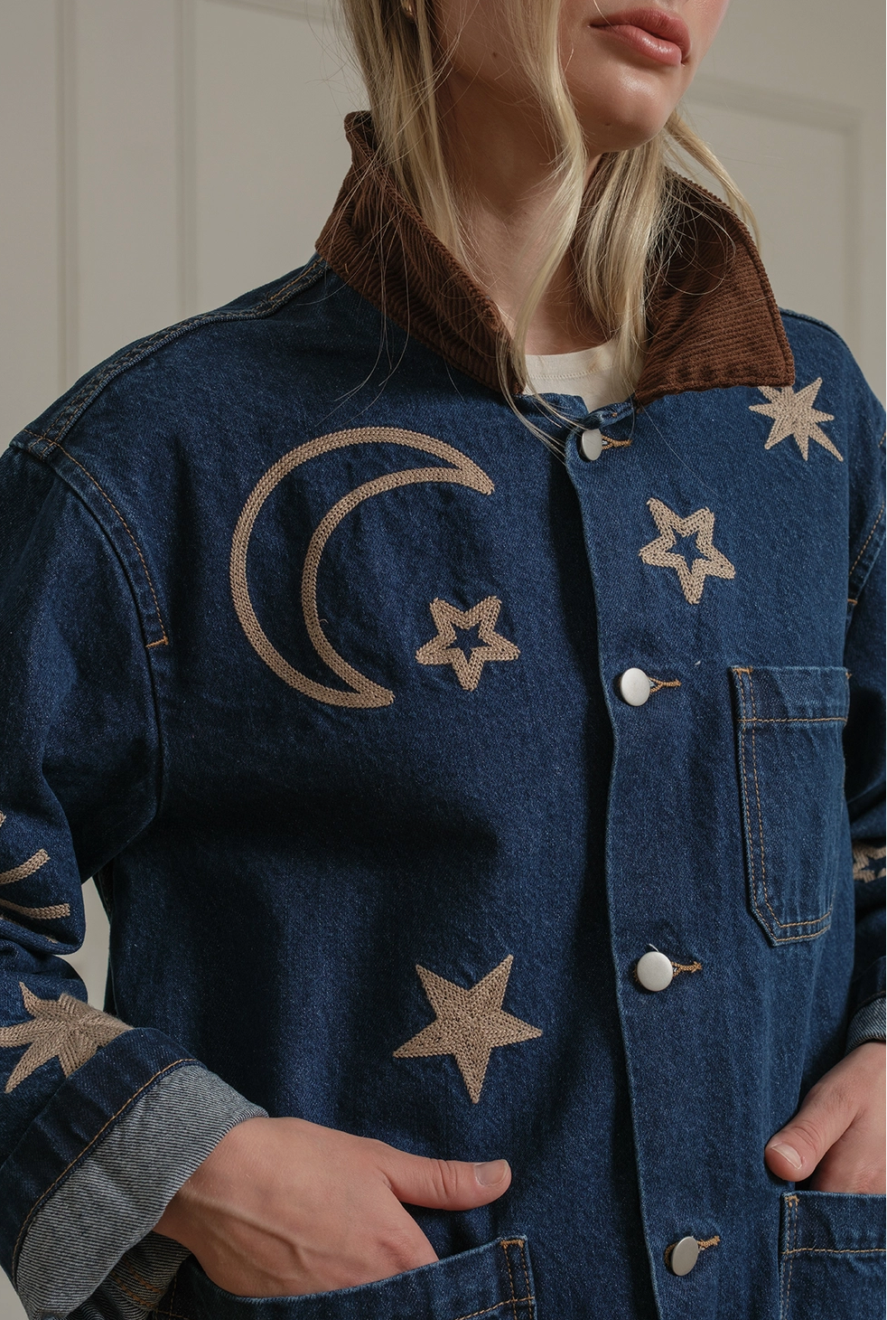 Celestial Embroidered Denim Jacket