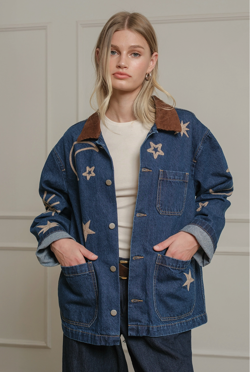 Celestial Embroidered Denim Jacket
