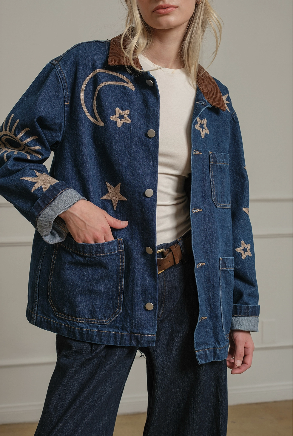 Celestial Embroidered Denim Jacket