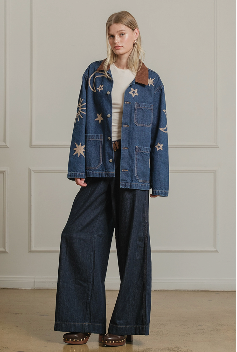 Celestial Embroidered Denim Jacket
