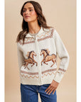 Knitted Western Horse Cotton Cardigan
