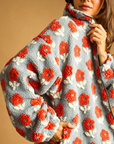 Flower Pattern Zipper Front Sherpa Jacket
